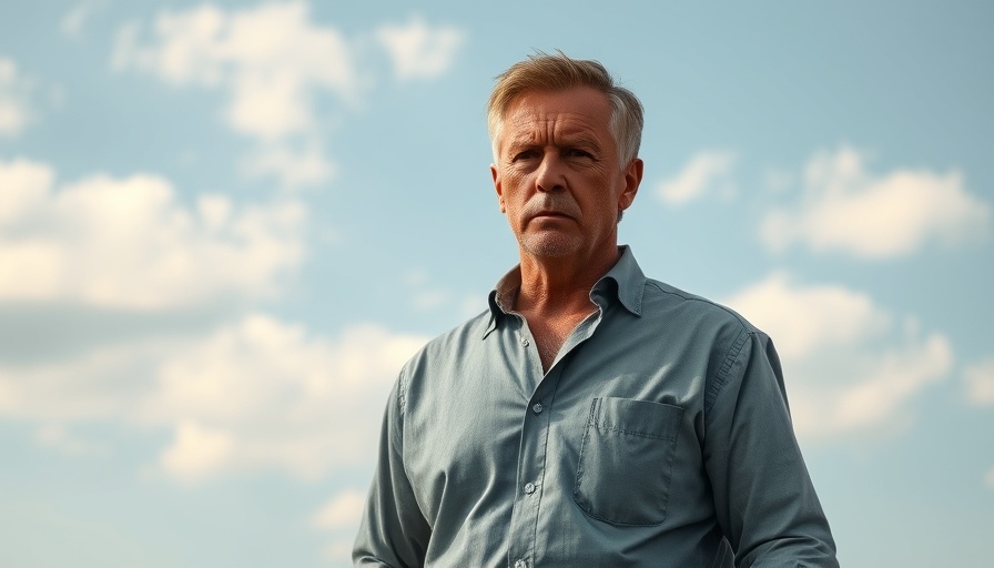 Middle-aged man outdoors, clear sky background.