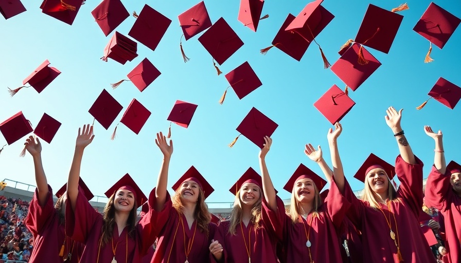 Point Loma High School graduates celebrating by tossing caps.