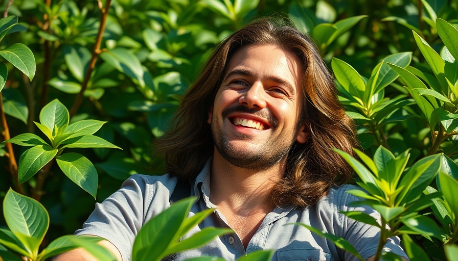 Man enjoying a lush garden, promoting gardens as key to healthier communities.