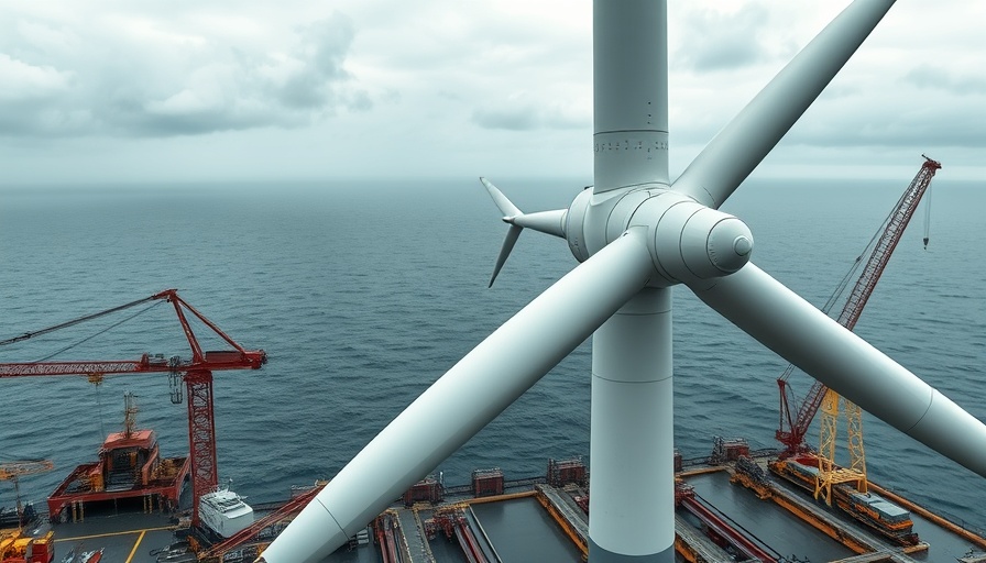 Offshore wind turbine project at industrial dock, Northern California.