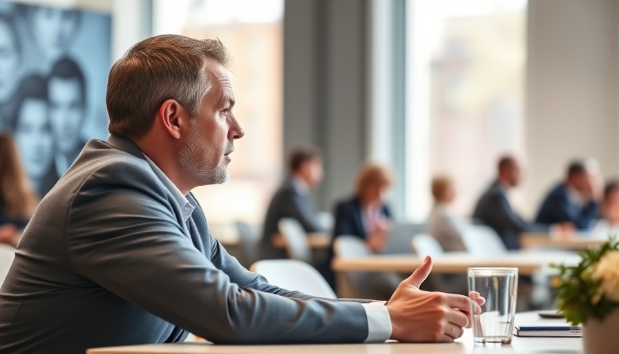 Discussion during business conference with focus on a determined man.