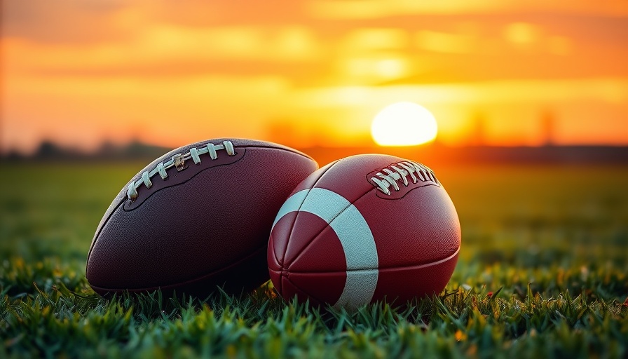 Football field at sunset with two footballs; week 3 high school football schedule.
