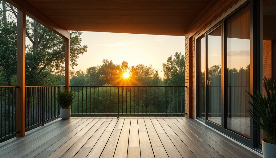 Eco-friendly balcony decking with lush greenery view.