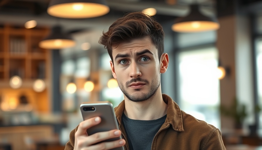 Young man troubleshooting smart home issues on smartphone.