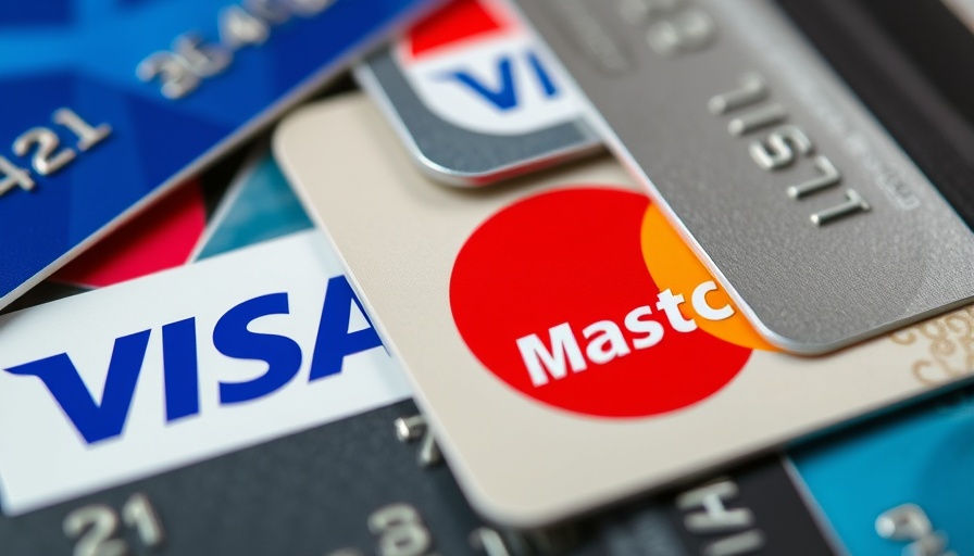 Close-up of credit cards with Visa and Mastercard logos.