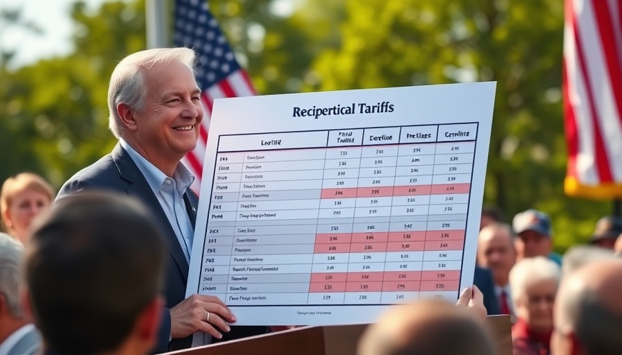 Man discussing Trump tariffs refunds, holding a tariff chart.