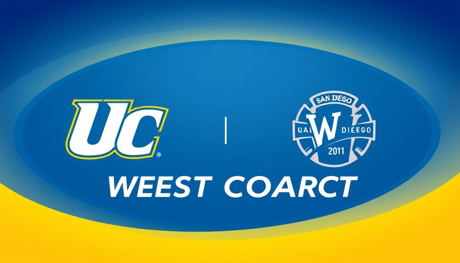 UC San Diego Tritons and West Coast Conference logos against a blue gradient backdrop.