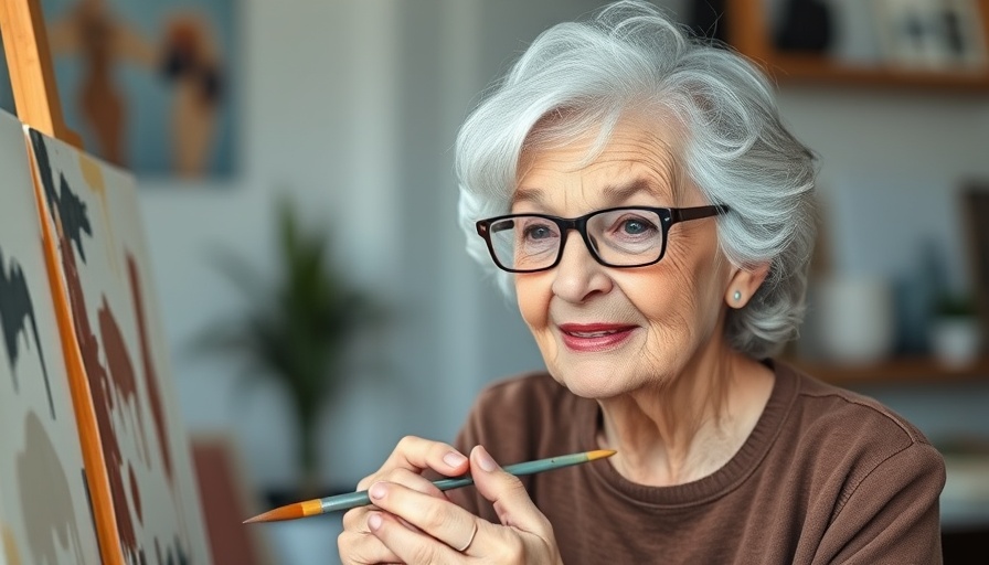 Elderly woman painting at home, highlighting eye health and aging.