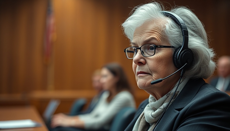 Florida matriarch in courtroom, focused expression, legal proceedings.