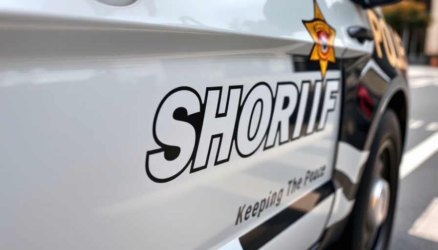 San Diego news: Sheriff's vehicle with badge and text close-up.
