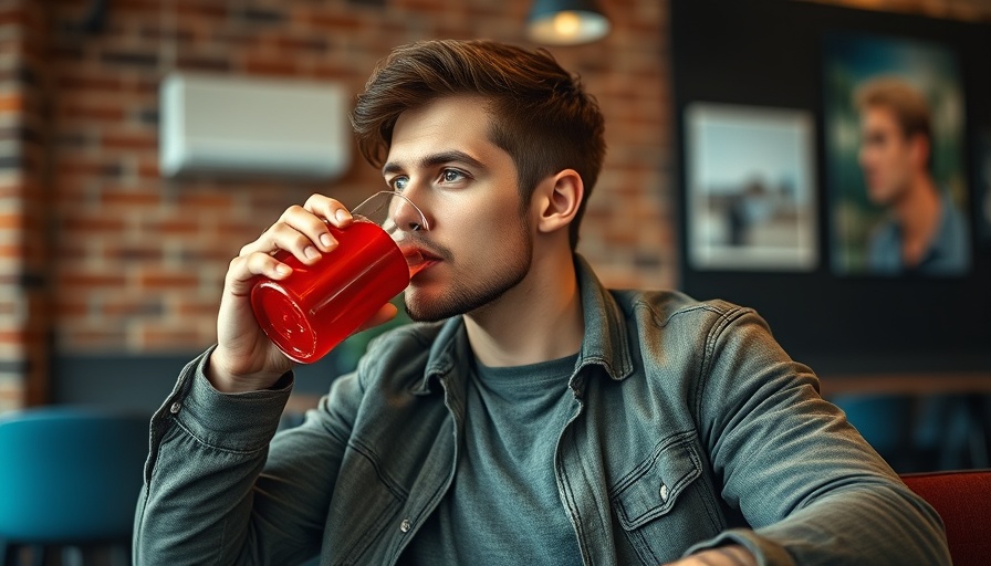 Man enjoying vegan creatine drink against brick wall backdrop
