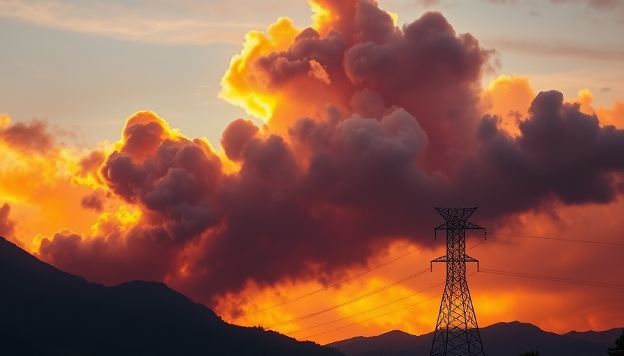 Eaton fire effect with silhouetted power lines under smoky sunset.
