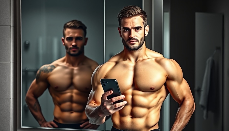 Muscular man showing fitness transformation in mirror, Kane Brown Fitness Transformation.