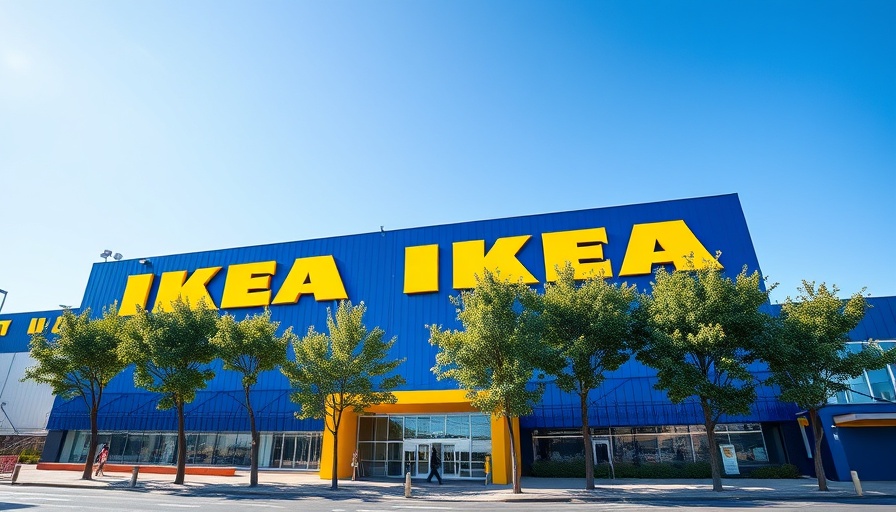 IKEA store exterior with blue and yellow facade on a sunny day.