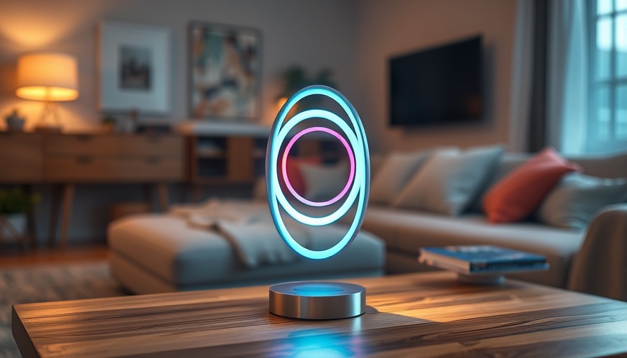 AI Lighting Pro Series lamp in modern living room with colorful glow.