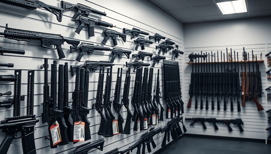Firearms display in a gun shop, illustrating gun rights of trans Americans.