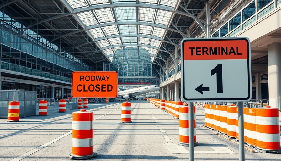 San Diego Airport roadway closure with Terminal 1 signage.
