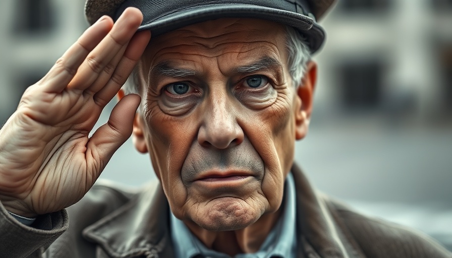 Senior official saluting in an outdoor setting, solemn expression.