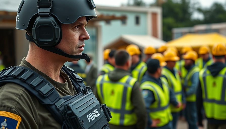 Police oversee workers during Hyundai immigration raid in Georgia.