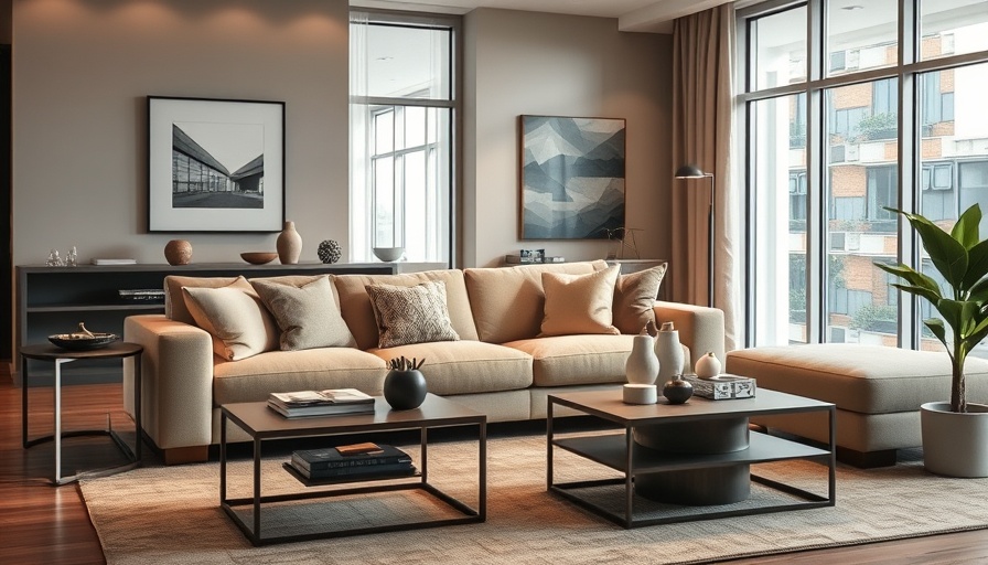 Chic living room with cozy beige sofa and stylish decor.