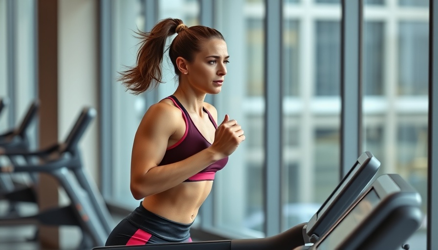 Focused female runner exercising on treadmill in gym for HIIT workout