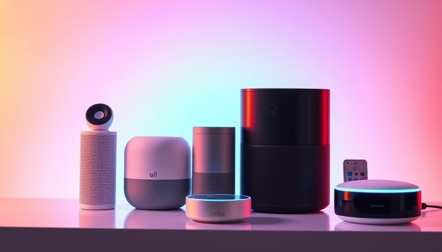 Smart home technology deals featuring sleek devices on a vibrant background.