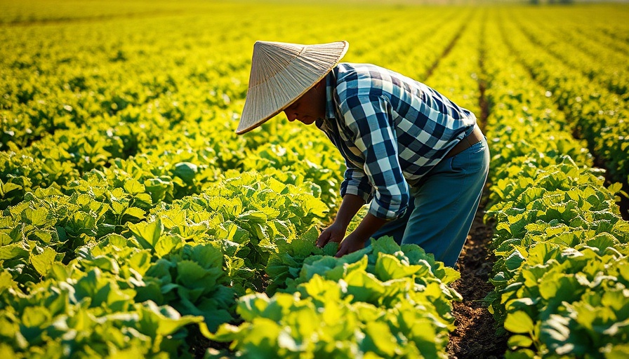 Farm worker in California vegetable field representing labor trafficking bill.