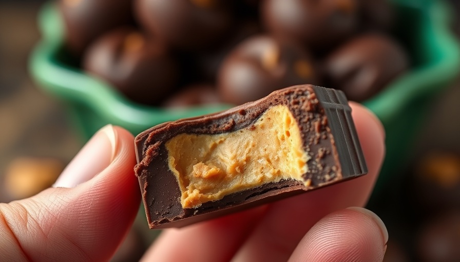 Detailed close-up of Reese's Mini Pumpkin with peanut butter.