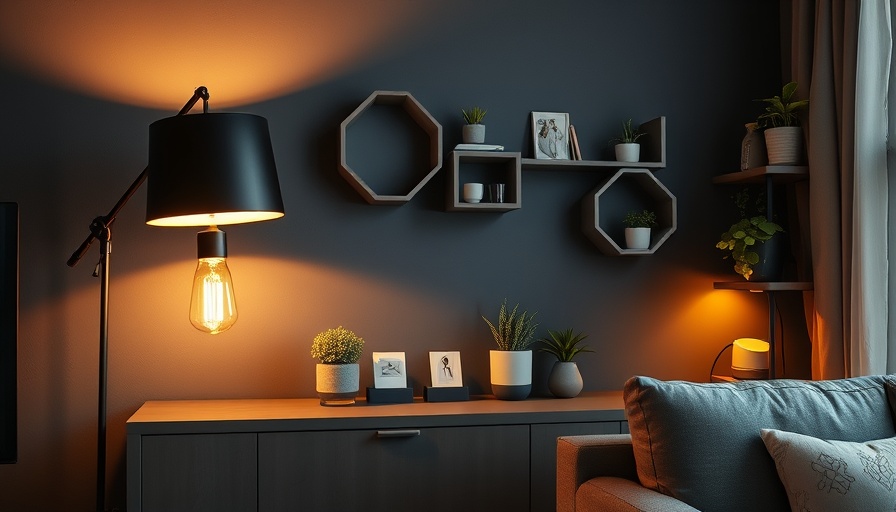Modern apartment lighting setup with stylish decor and plants.