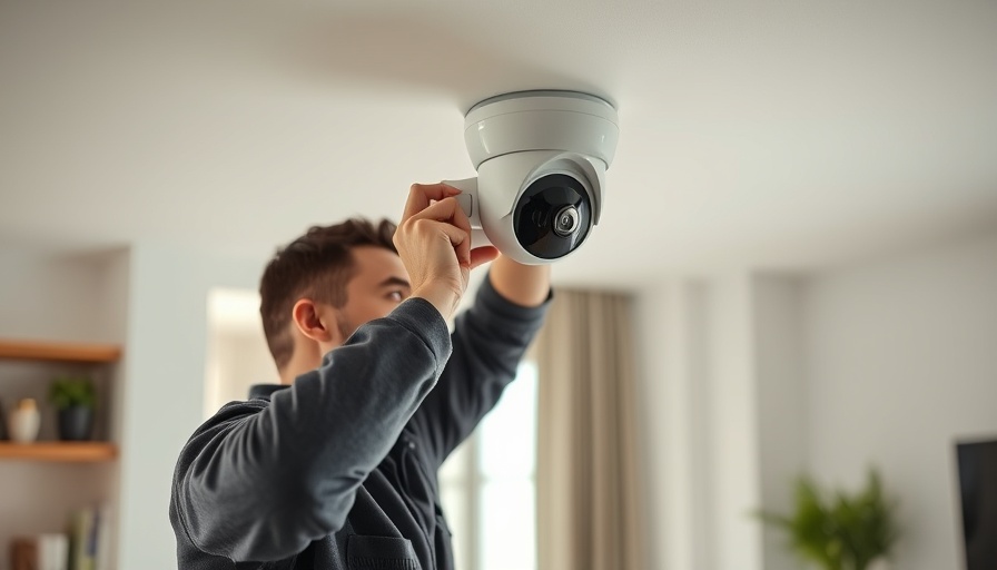 Technician upgrading home security system by installing a camera.