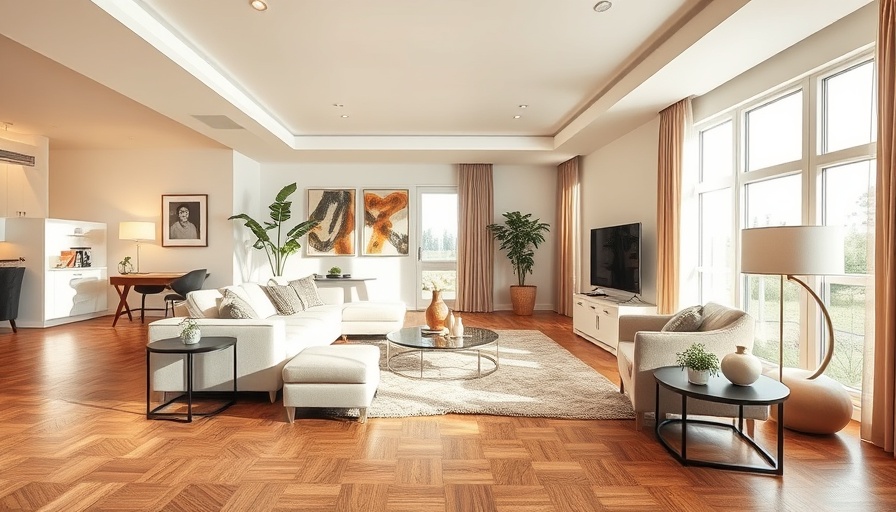 Cozy living room with parquet flooring benefits in natural light.