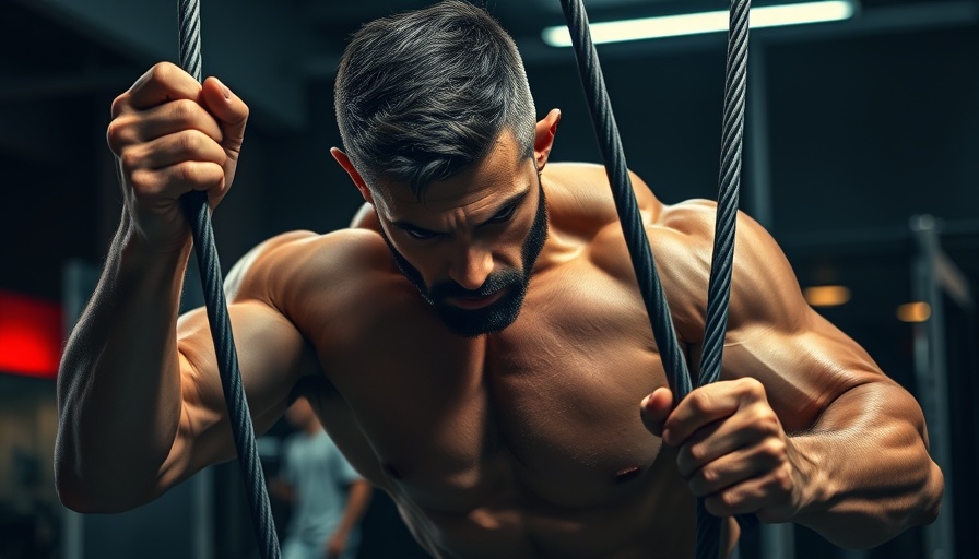 Muscular man using cable machine for 6-12-25 training method.