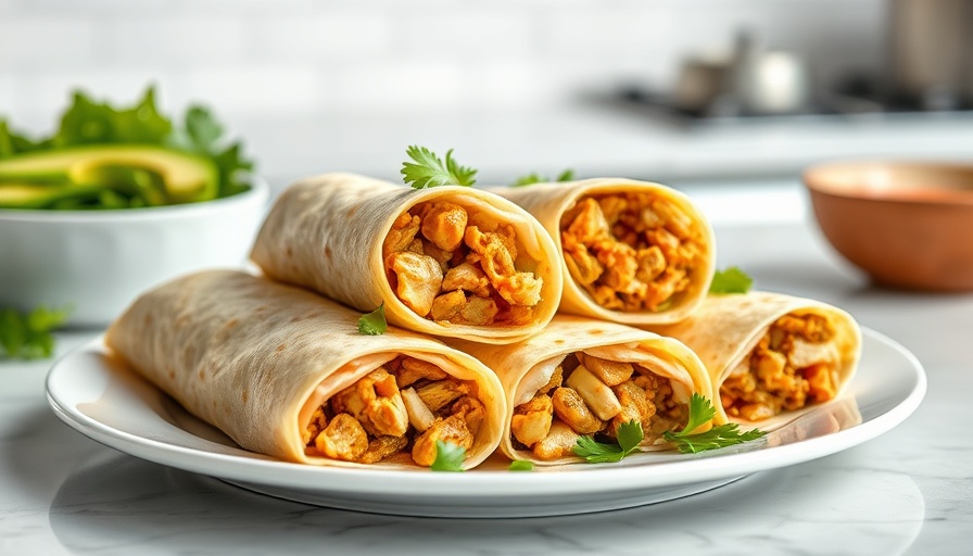 Freezer-friendly green chile chicken burritos with avocado.