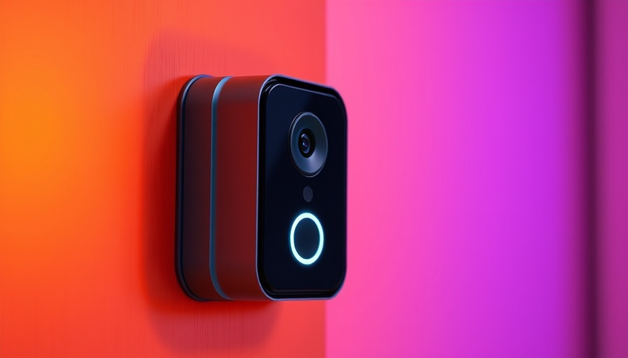 Smart home doorbell with camera on colorful background