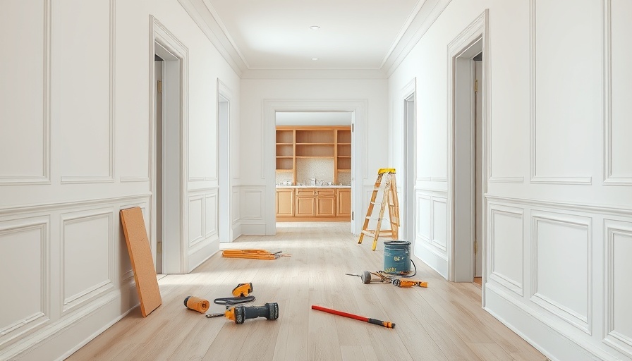 Interior renovation with trim installation on hallway walls.