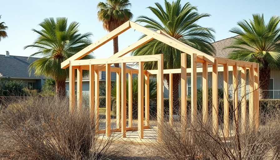 Wooden house frame in California suburb, immigration impact.