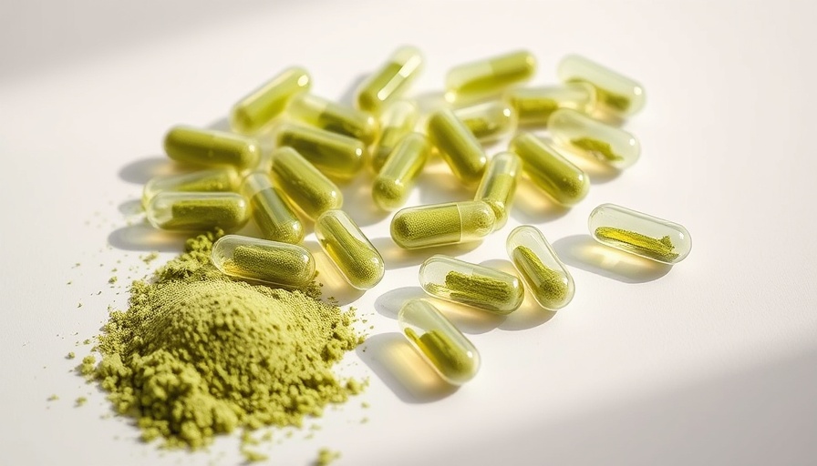 Kratom capsules and powder on white surface highlighting synthetic kratom overdoses.
