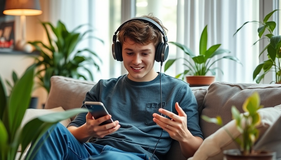Person using smartphone with smart home apps, relaxing on couch.