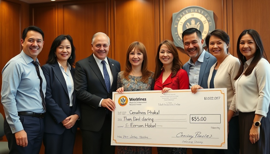 Bexar Gives Back donation presentation with smiling professionals.