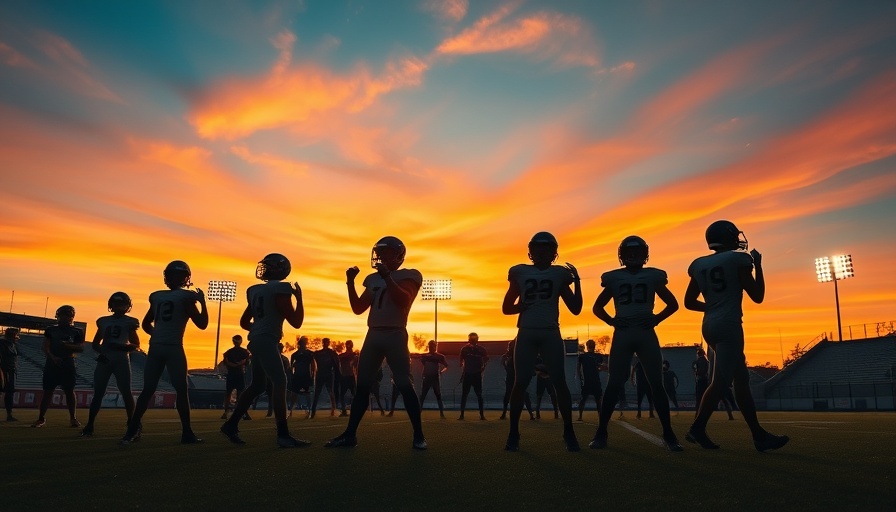 High school football warm-up at dusk in San Jose.