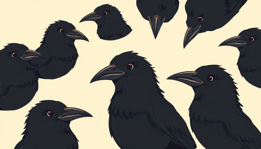 Illustration of crows with a gold laurel, Globe for All tour.
