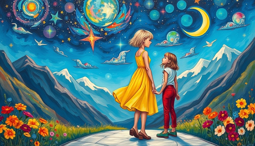 Two people under a starry sky at a crossroads, depicting health and wellness.