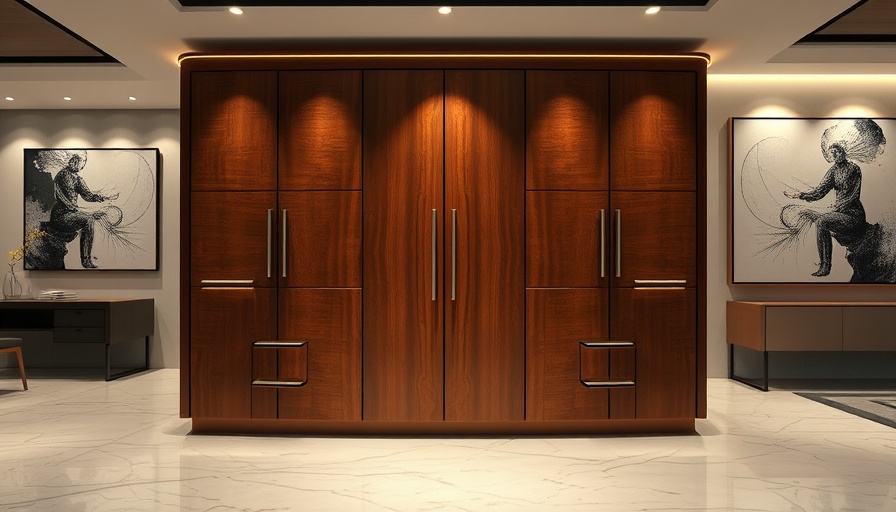 Luxury wooden cabinet with elegant handles enhances modern interior design.