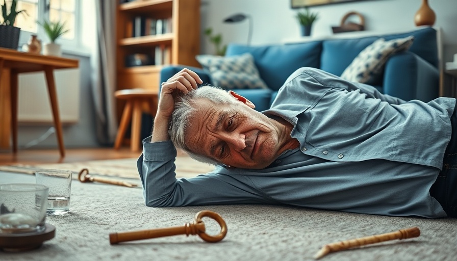 Older man distressed on floor, highlighting the need to lower the risk of falling as you get older.