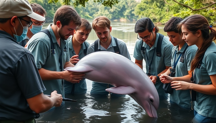 Researchers examining pink river dolphin due to mercury threat.