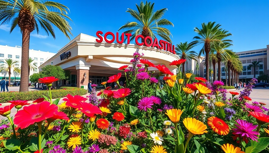 Mixed-use project in Santa Ana with vibrant garden at South Coast Plaza Village.