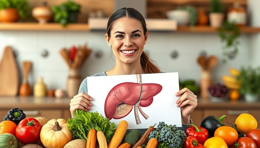 Healthy foods for fatty liver disease illustrated with fruits and vegetables.
