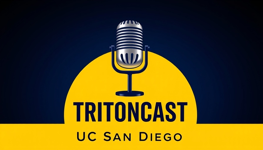 TRITONCAST podcast logo featuring microphone over a yellow circle with UC San Diego text.