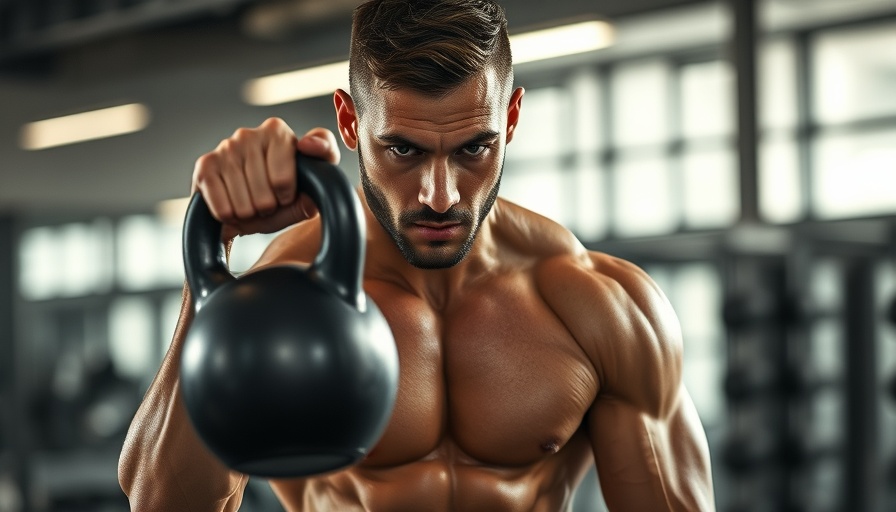 Focused athlete lifting kettlebell in gym, showcasing strength.
