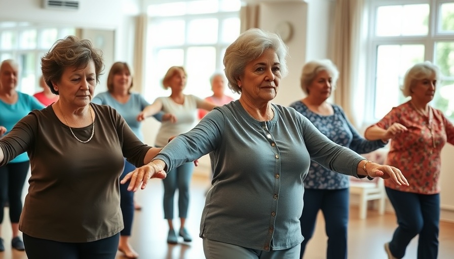 Older adults in a fall prevention workshop exercising.
